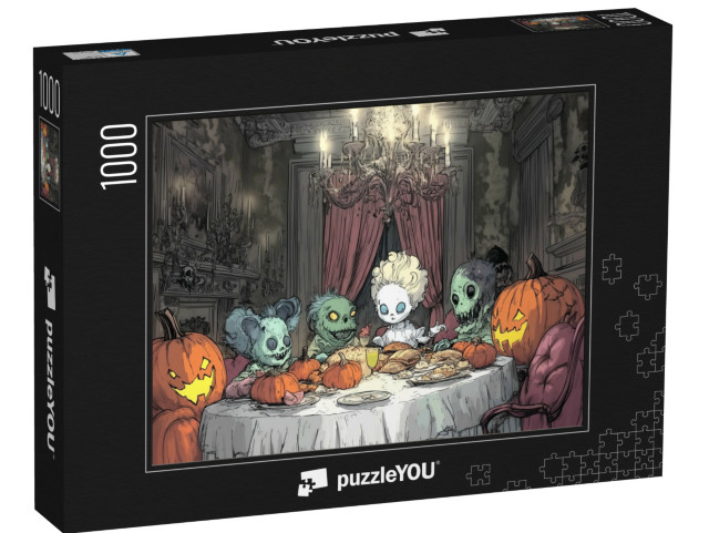puzzle 1000 dílků „Monstra si vychutnávají halloweenskou hostinu“