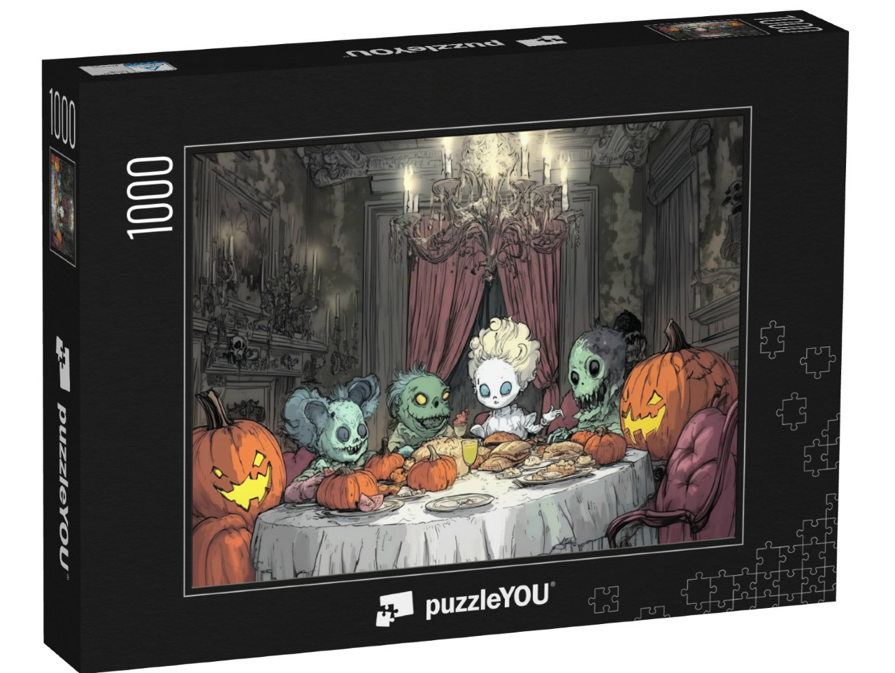 puzzle 1000 dílků „Monstra si vychutnávají halloweenskou hostinu“