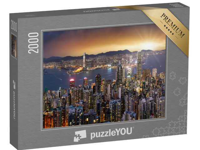 puzzle 2000 dílků „Panorama hongkongského panoramatu při západu slunce“