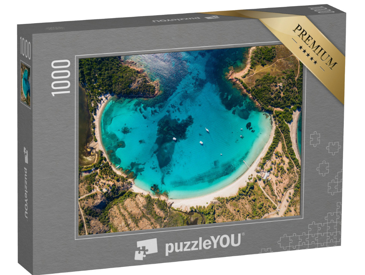 puzzle 1000 dílků „Krajina města Zonza s kostelem ve večerních hodinách, Korsika, Francie“