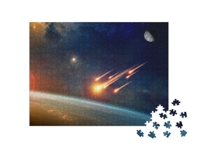 puzzle 500 dílků „Dopad asteroidu, skupina hořících asteroidů se blíží k Zemi“
