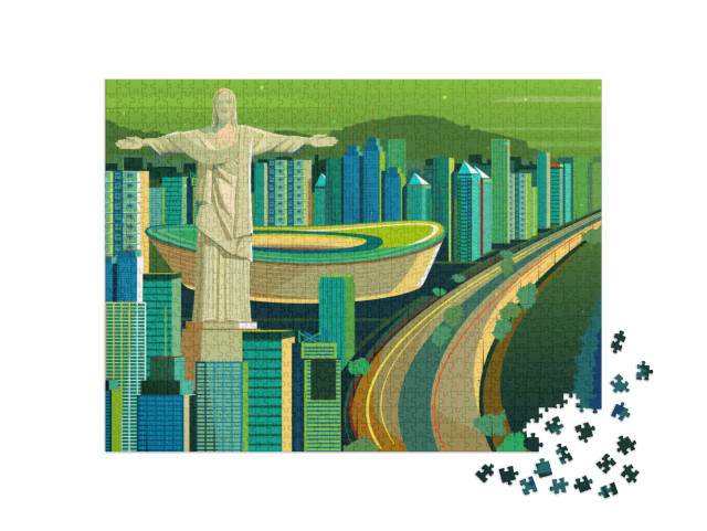 puzzle 1000 dílků „Vektorová ilustrace sochy Krista Vykupitele v Brazílii“