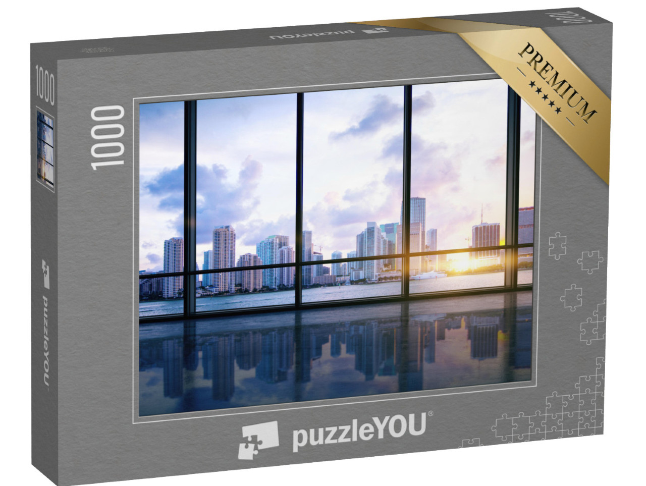 puzzle 1000 dílků „Prázdná hala s výhledem na město“