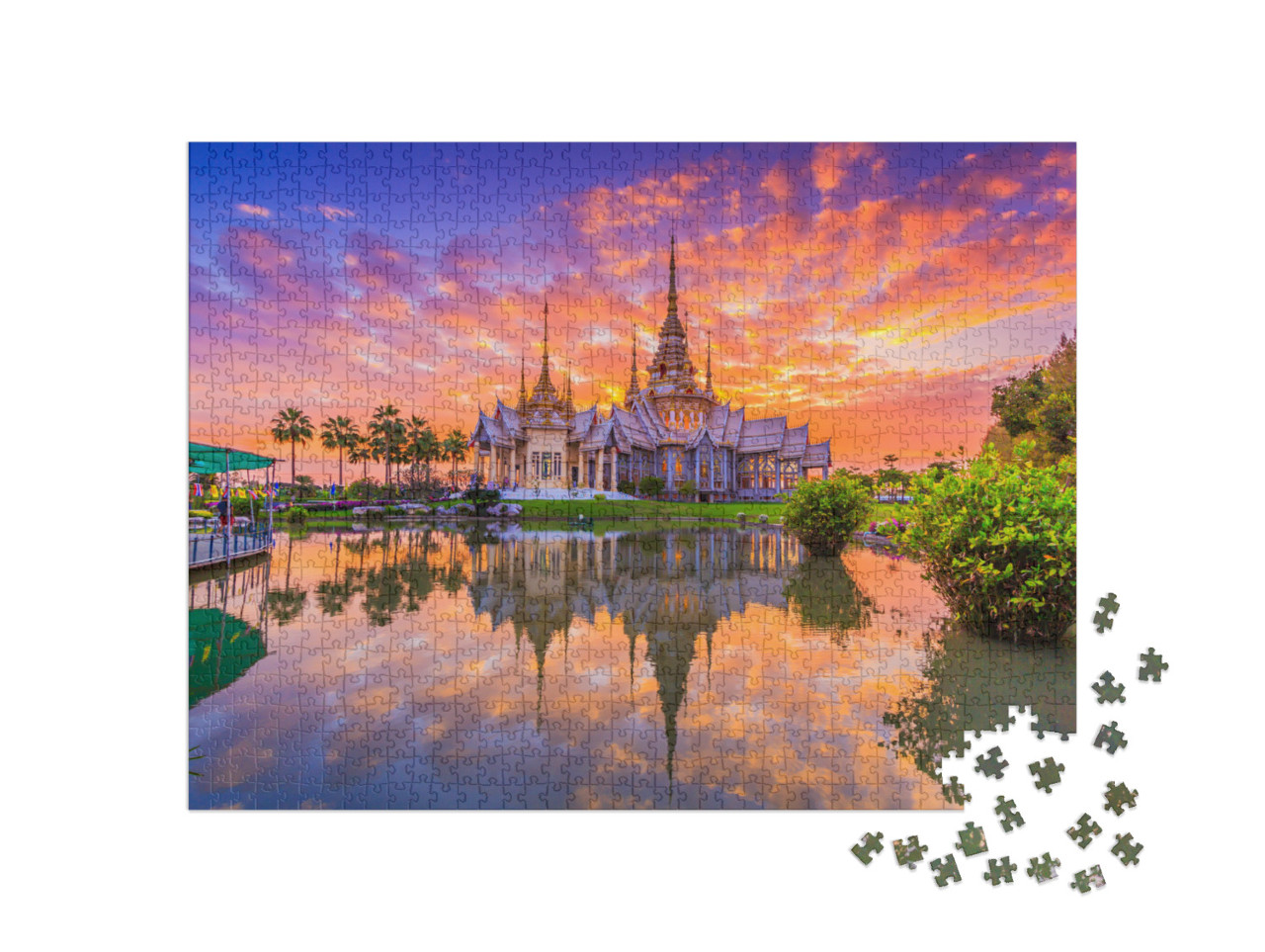 puzzle 1000 dílků „Západ slunce nad chrámem Wat Thai, Thajsko“