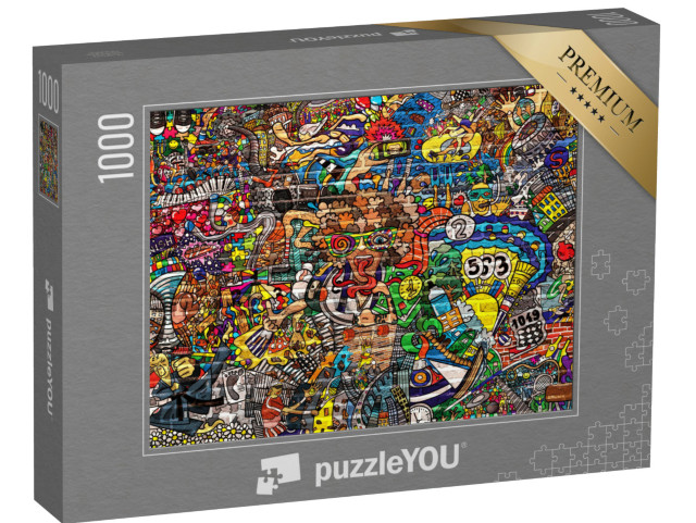 puzzle 1000 dílků „Graffiti. Sportovní koláž na velké cihlové zdi“