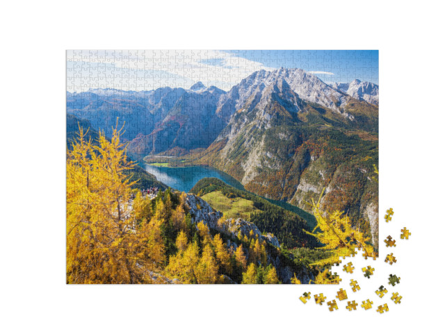 puzzle 1000 dílků „Watzmann u jezera Königssee v Národním parku Berchtesgaden, Bavorské Alpy“