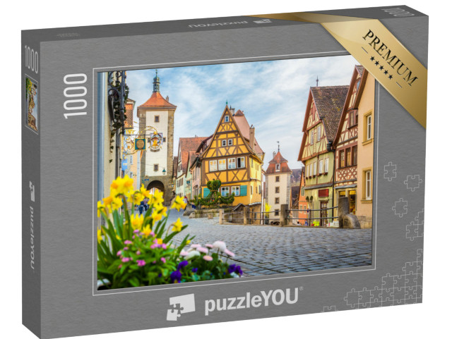 puzzle 1000 dílků „Město Rothenburg ob der Tauber s rozkvetlými květinami, Německo“