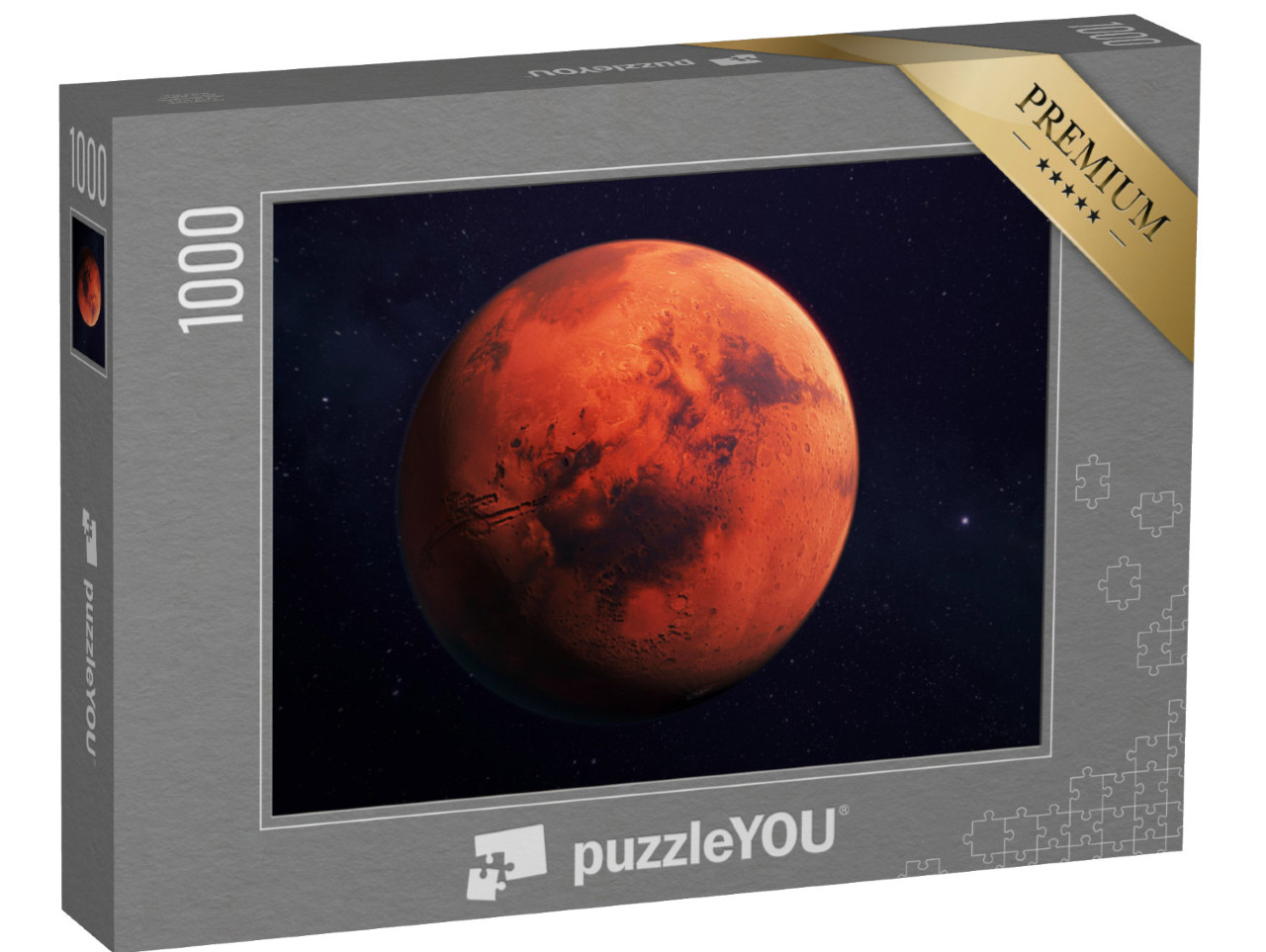 puzzle 1000 dílků „Mars, rudá planeta, 3D vykreslení s rysy povrchu“