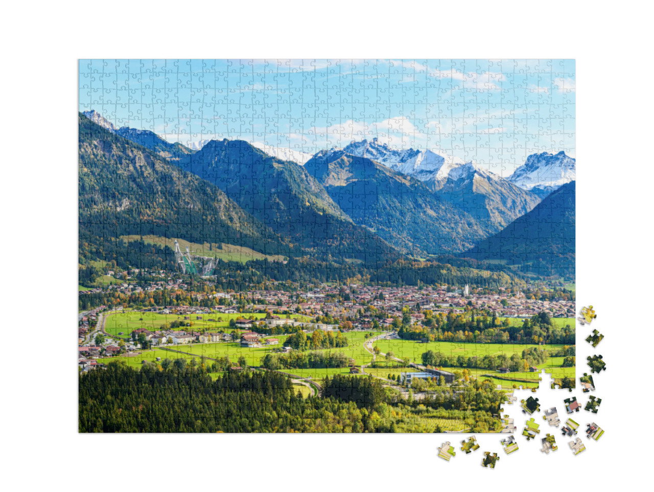 puzzle 1000 dílků XXL „Panoramatický pohled na Obersdorf v Allgäu“