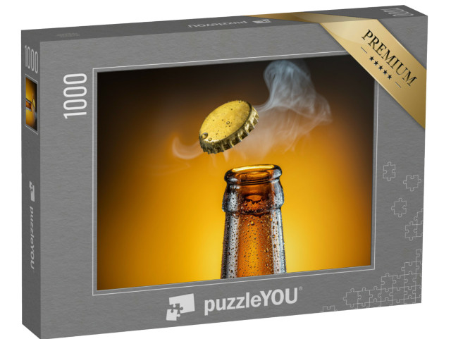 puzzle 1000 dílků „Otevření láhve studeného piva - výstup plynu a uzávěr láhve v...“