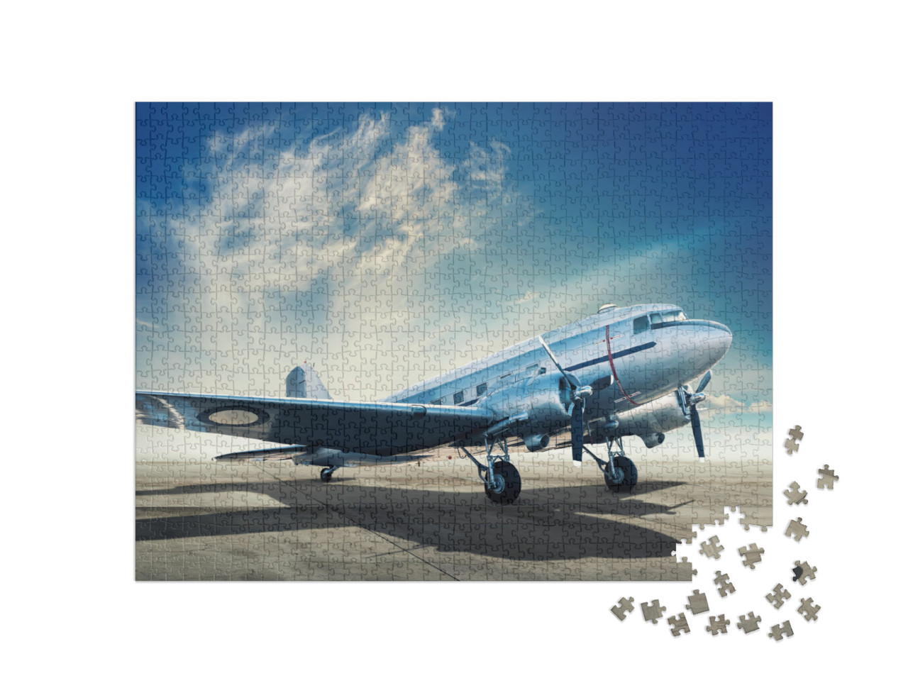 puzzle 1000 dílků „Historické letadlo na letišti“