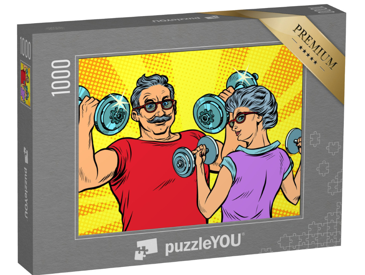 puzzle 1000 dílků „Babička a dědeček dělají fitness: popartový styl“