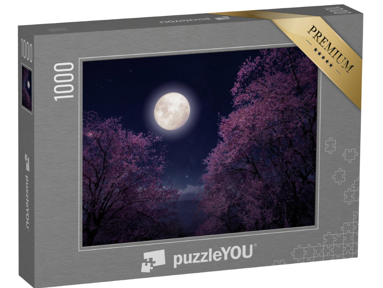 puzzle 1000 dílků „Krásný třešňový květ v úplňku“