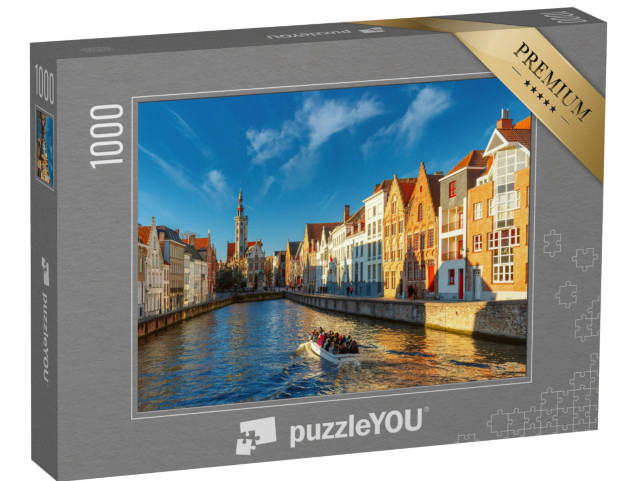 puzzle 1000 dílků „Kanál Spiegelrei a náměstí Jana Van Eycka ráno v Bruggách, Belgie“