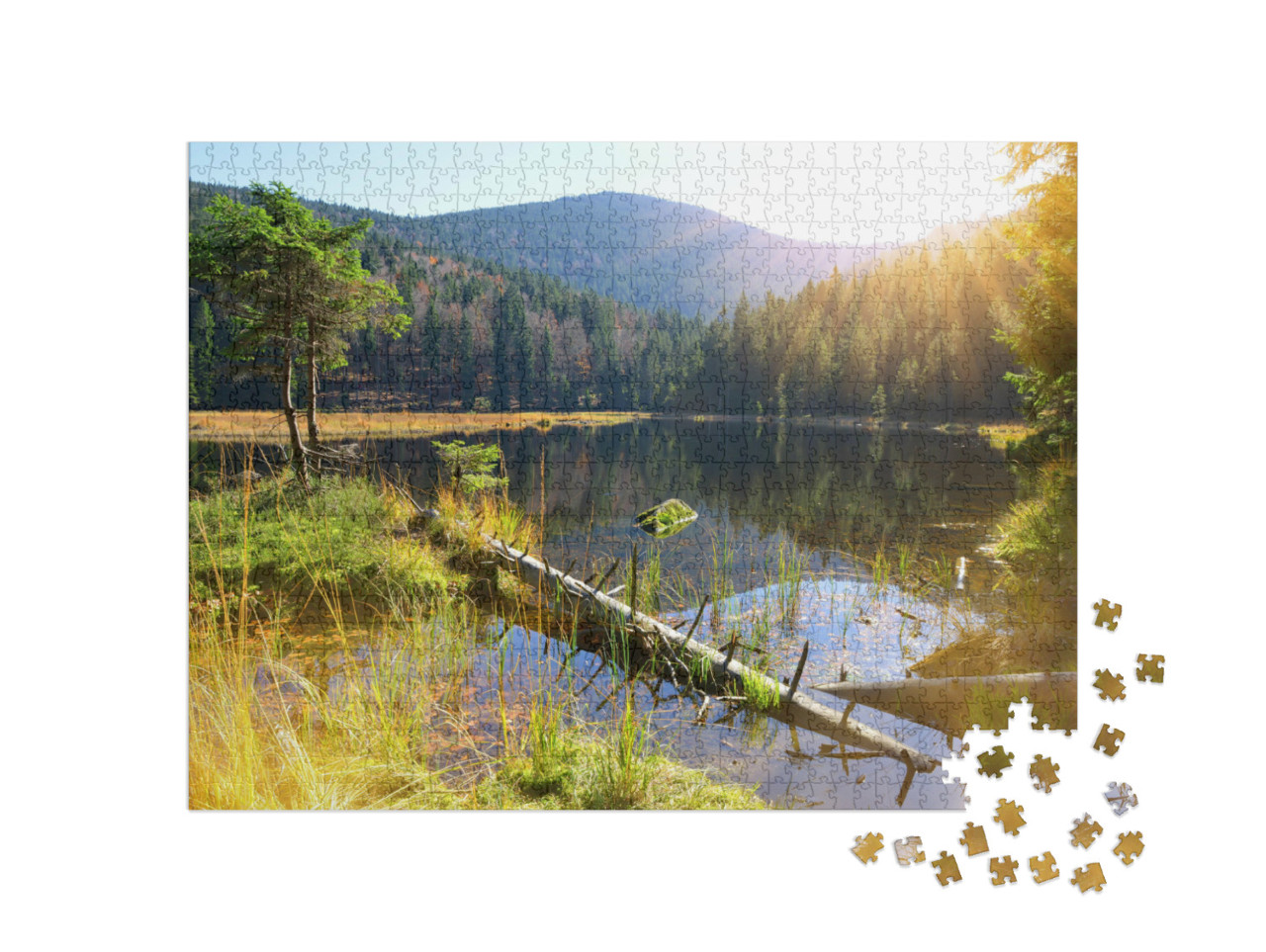 puzzle 1000 dílků „Jezero Kleiner Arbersee v Národním parku Bavorský les, Německo“