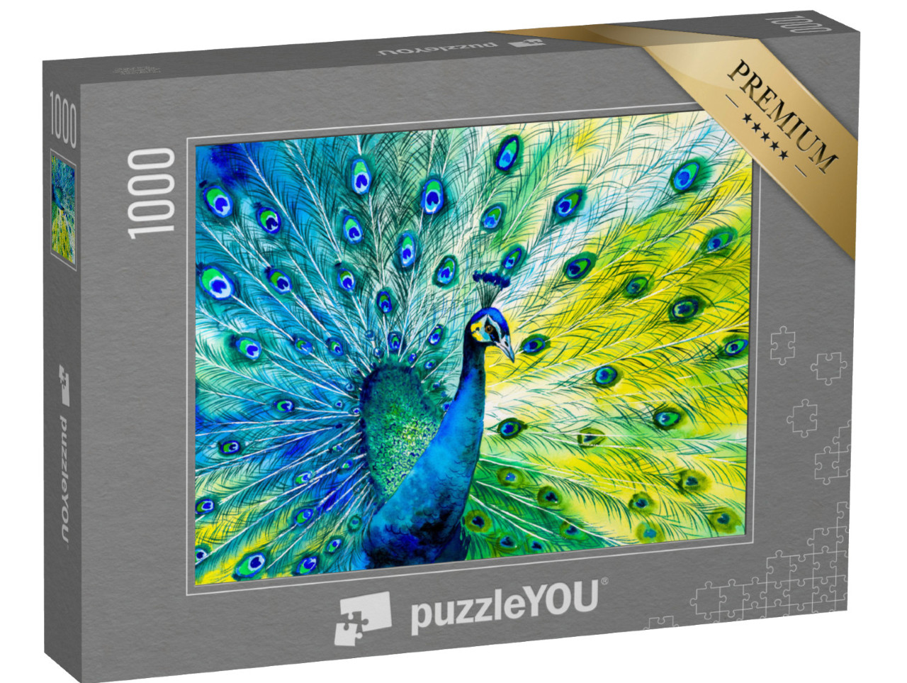 puzzle 1000 dílků „Akvarel: Páv s otevřeným kolem“