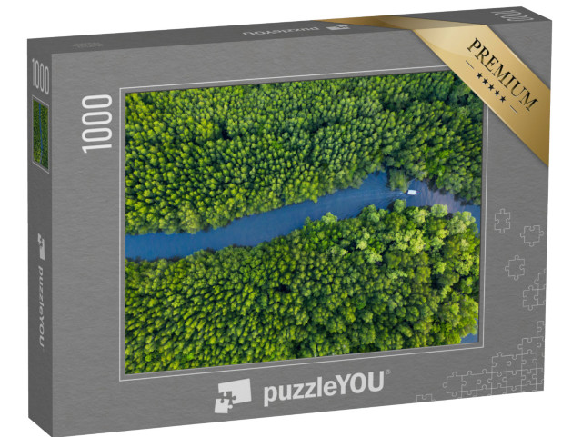 puzzle 1000 dílků „Loď na řece v oblasti ochrany mangrovových lesů, Thajsko“
