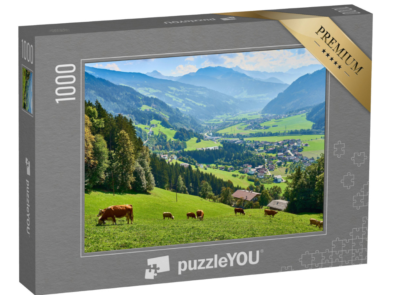 puzzle 1000 dílků „Pohled na krásný Zillertal v Tyrolsku, Rakousko“