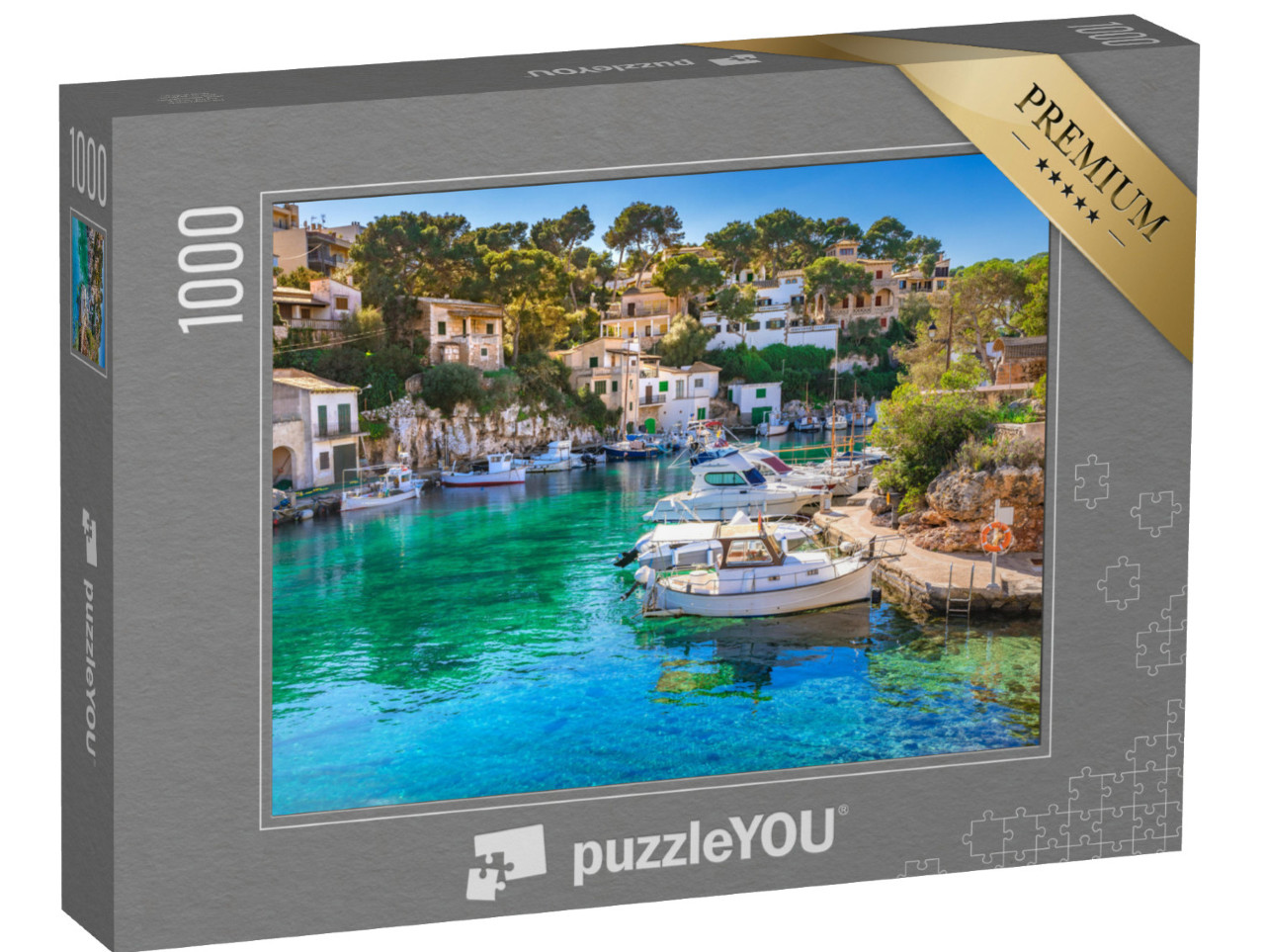 puzzle 1000 dílků „Pohled na idylický starý rybářský přístav Cala Figuera, Mallorca, Španělsko“