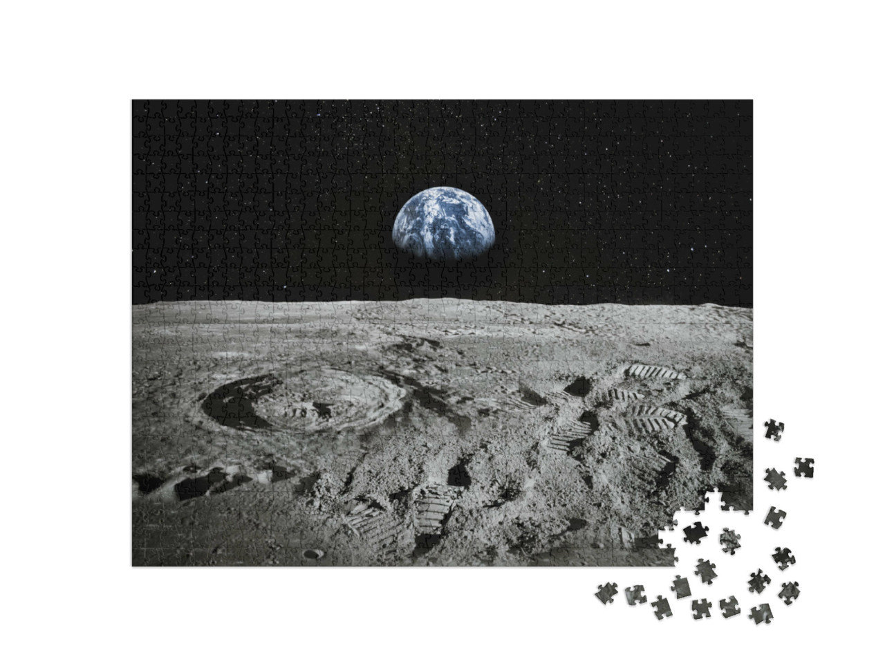 puzzle 1000 dílků „Povrch Měsíce, Země v pozadí“