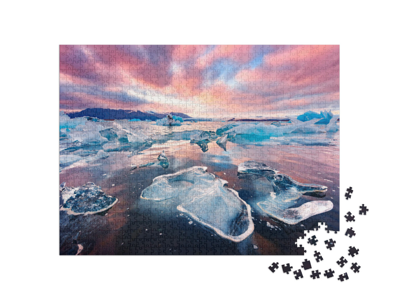 puzzle 1000 dílků „Neuvěřitelná krajina s ledovci v ledovcové laguně Jokulsarlon, Island“