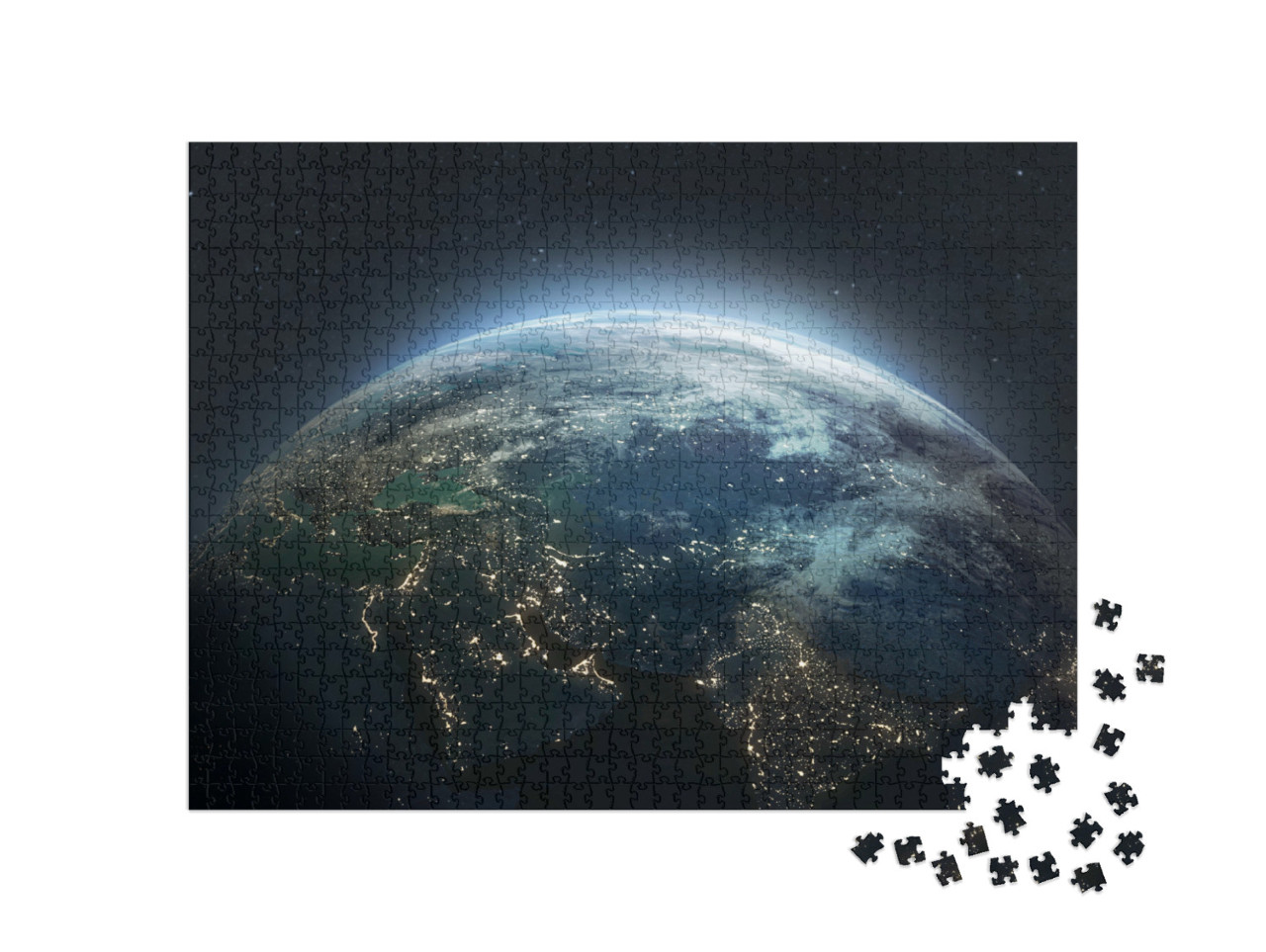 puzzle 1000 dílků „Země v noci, světla měst na planetě“