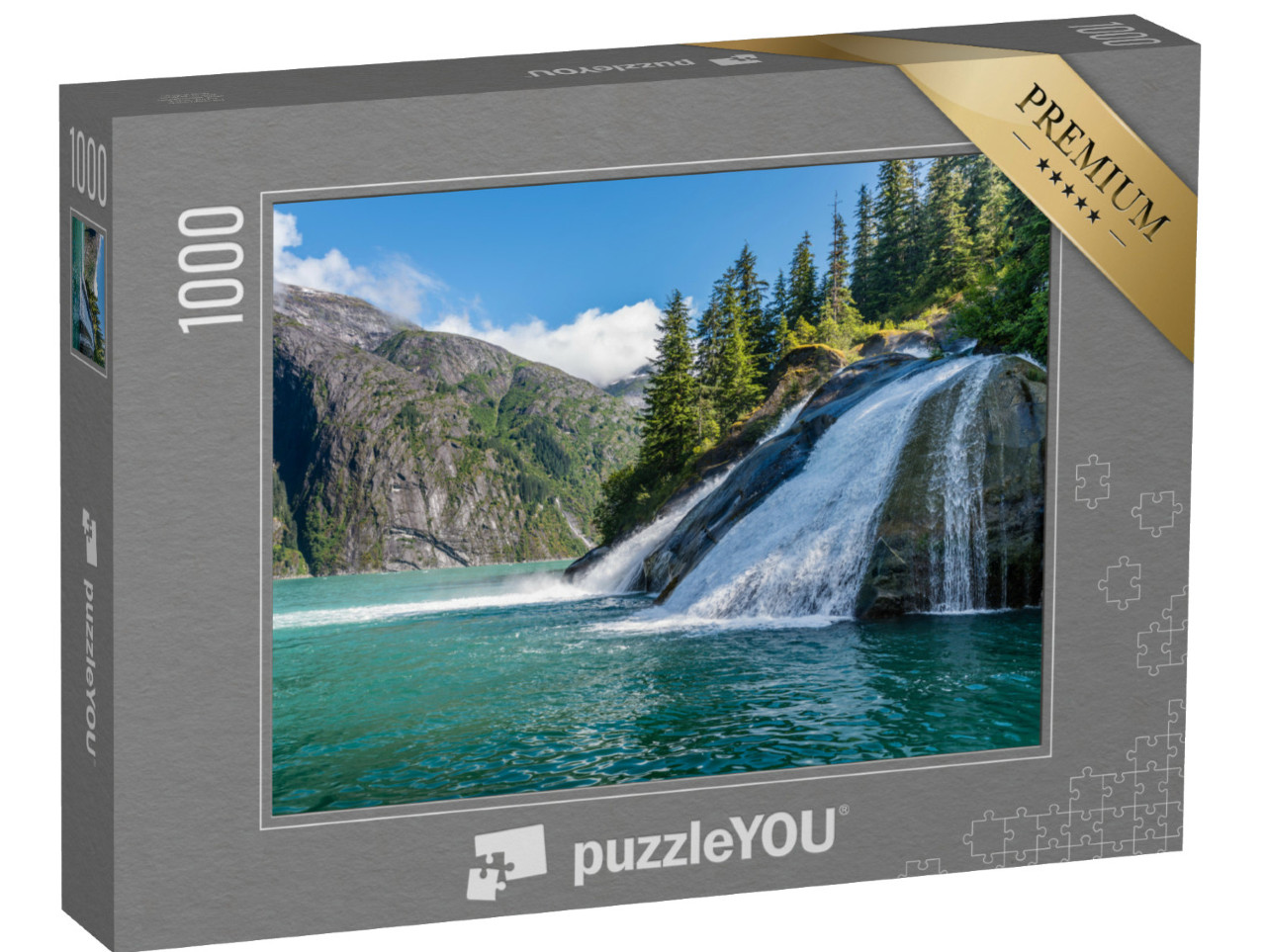 puzzle 1000 dílků „Krásný vodopád ve fjordu Tracy Arm na Aljašce“