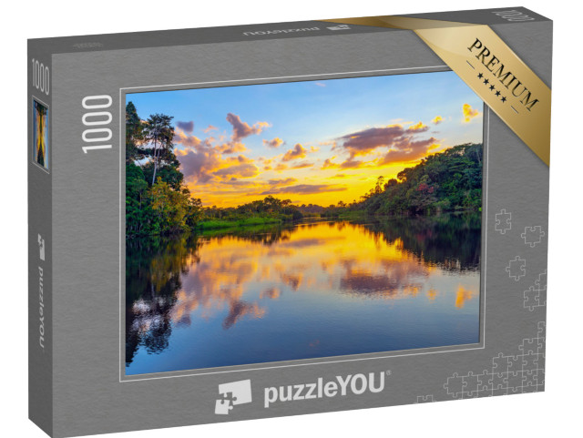 puzzle 1000 dílků „Kouzelný západ slunce: hra barev v amazonském deštném pralese“