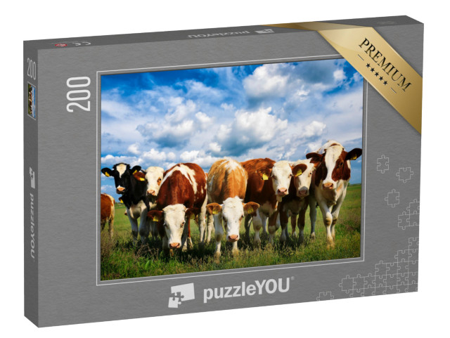 puzzle 200 dílků „Krávy na zelené letní louce“