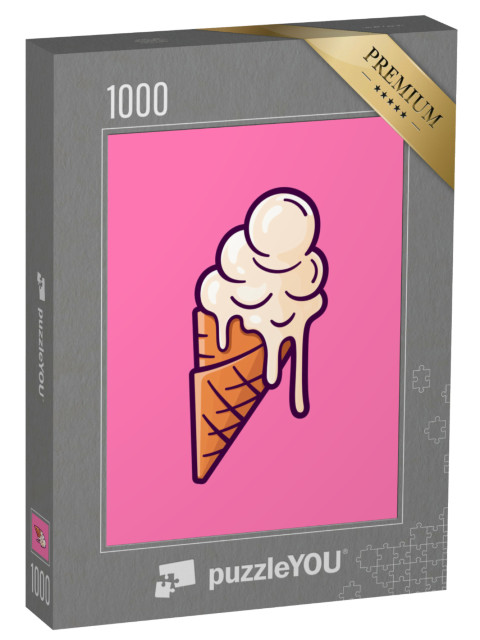 puzzle 1000 dílků „Tající zmrzlinové koule ve vaflovém kornoutu Izolované na pi...“