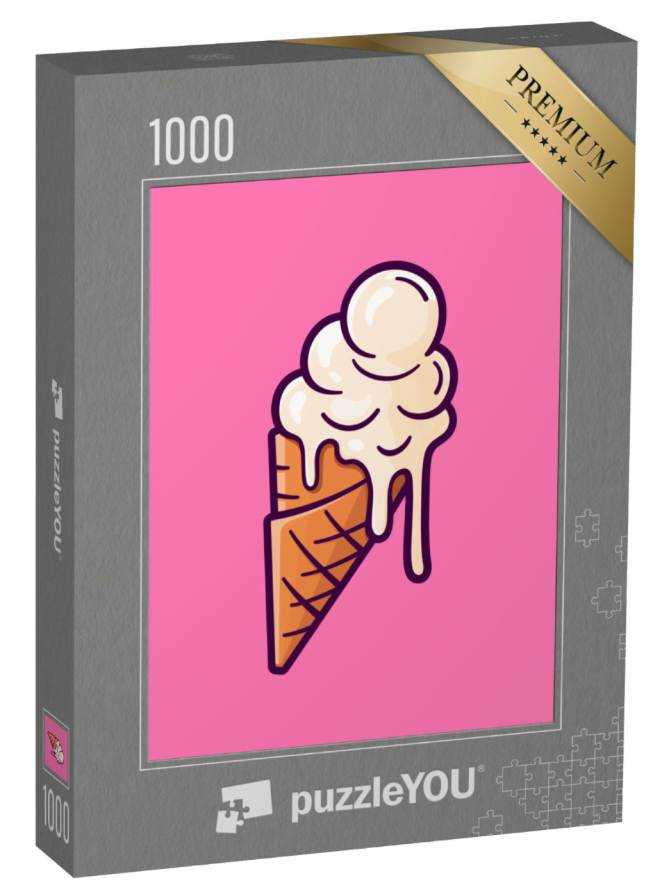 puzzle 1000 dílků „Tající zmrzlinové koule ve vaflovém kornoutu Izolované na pi...“
