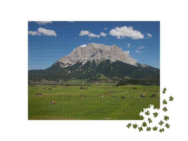 puzzle 1000 dílků „Výhled z Lermoosu na Ehrwald a Zugspitze, Rakousko“