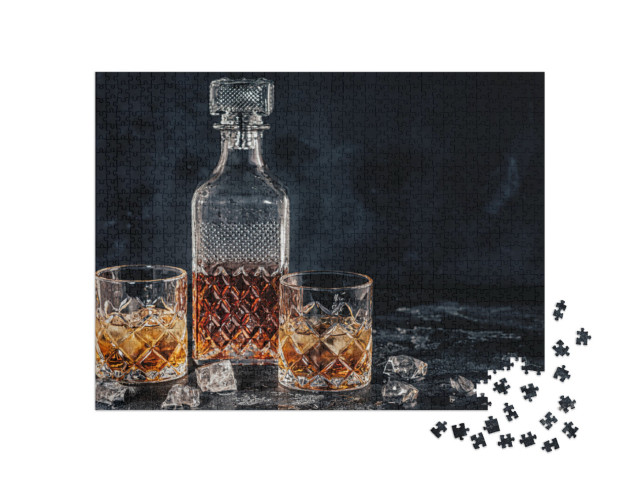 puzzle 1000 dílků „Sklenice na whisky se čtvercovou karafou“