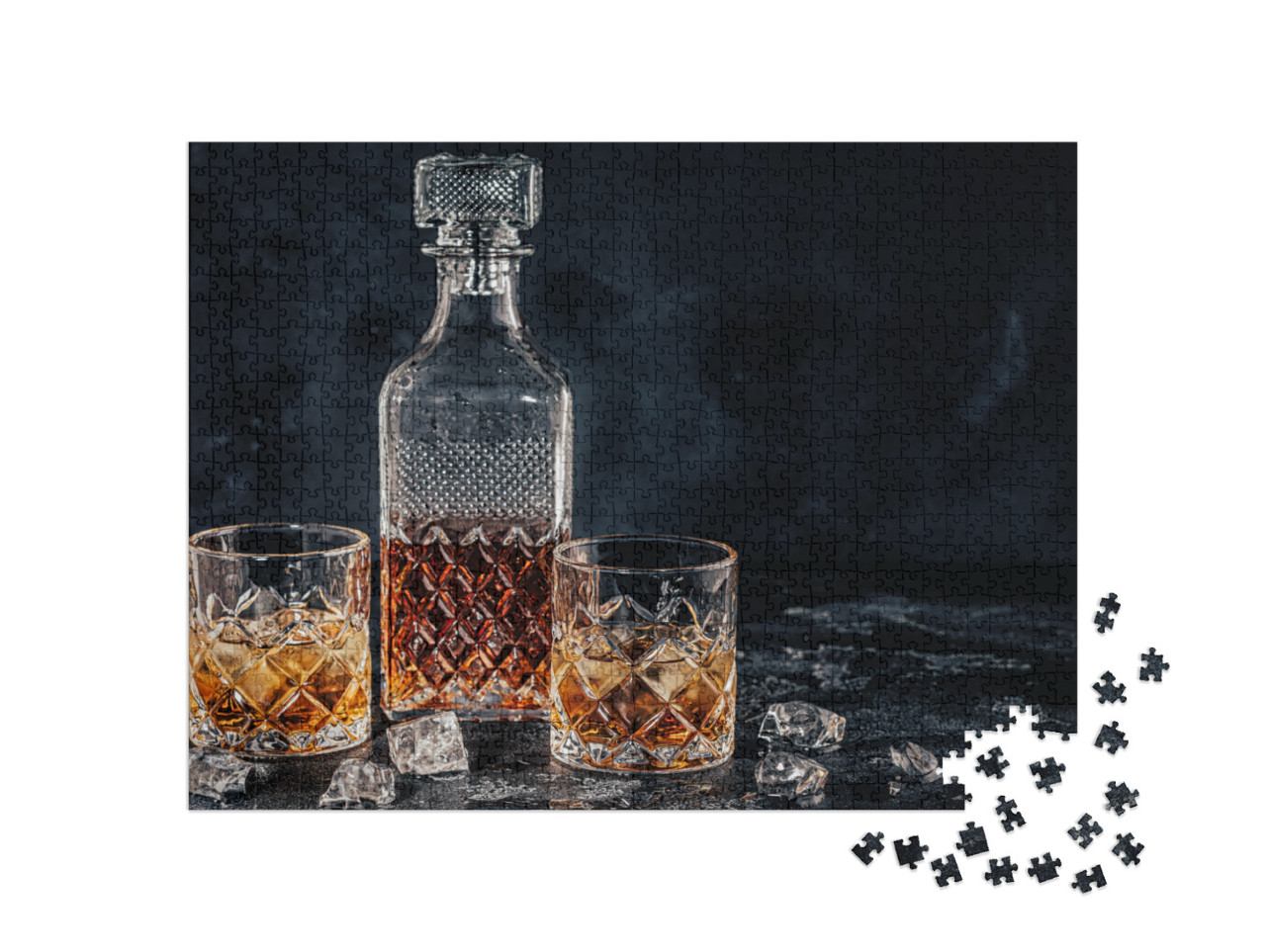 puzzle 1000 dílků „Sklenice na whisky se čtvercovou karafou“
