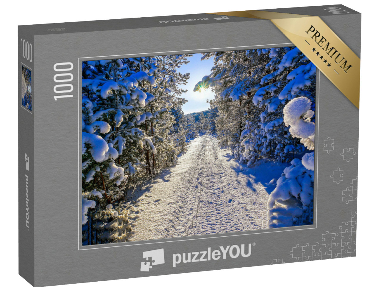 puzzle 1000 dílků „Cesta v zasněženém zimním lese“