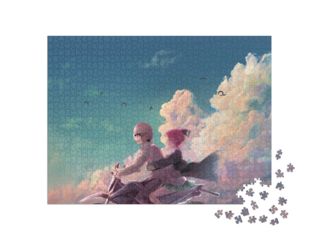 puzzle 1000 dílků „Ilustrace páru na motorce“