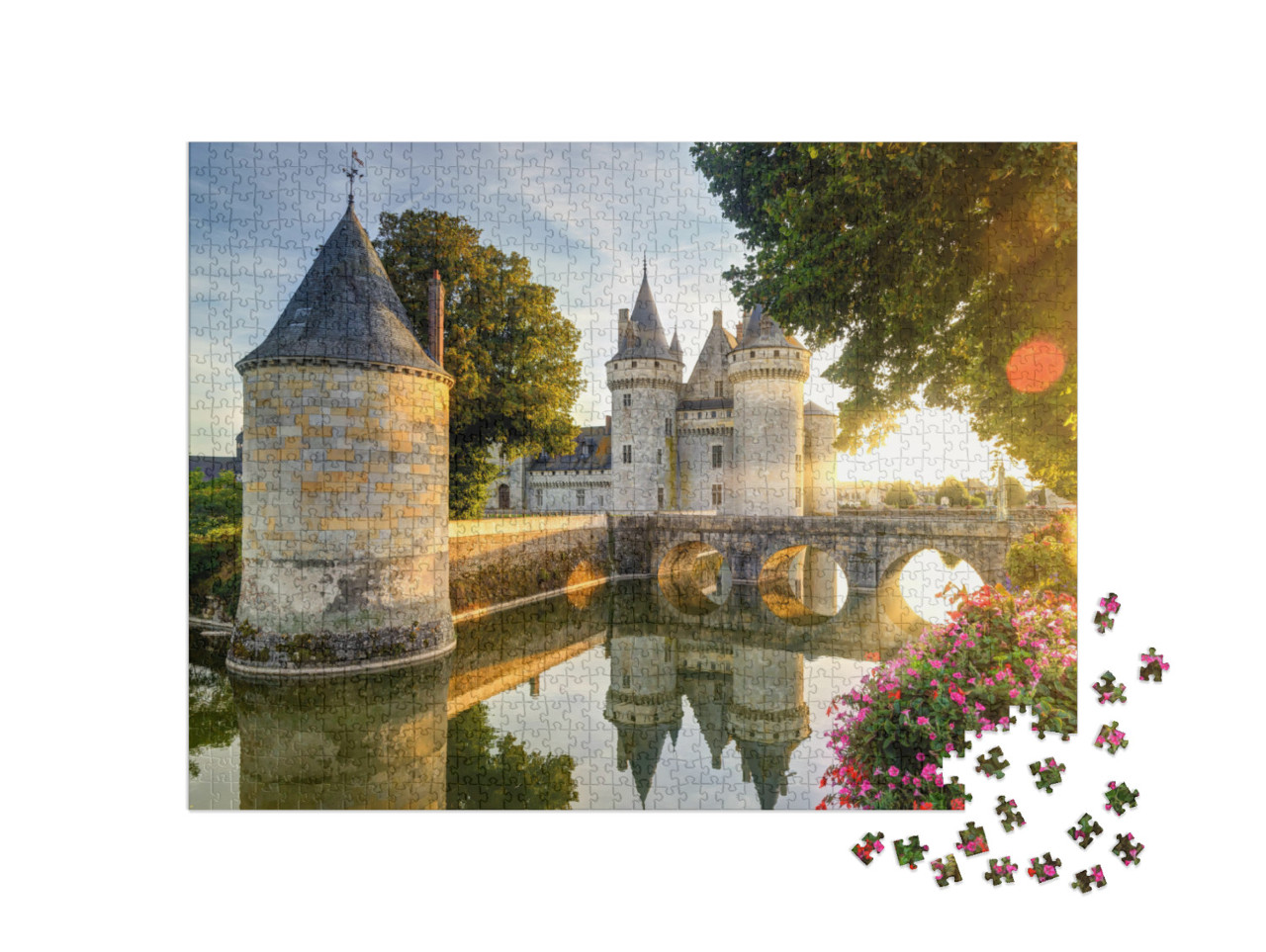 puzzle 1000 dílků „Chateau de Sully-sur-Loire při západu slunce“