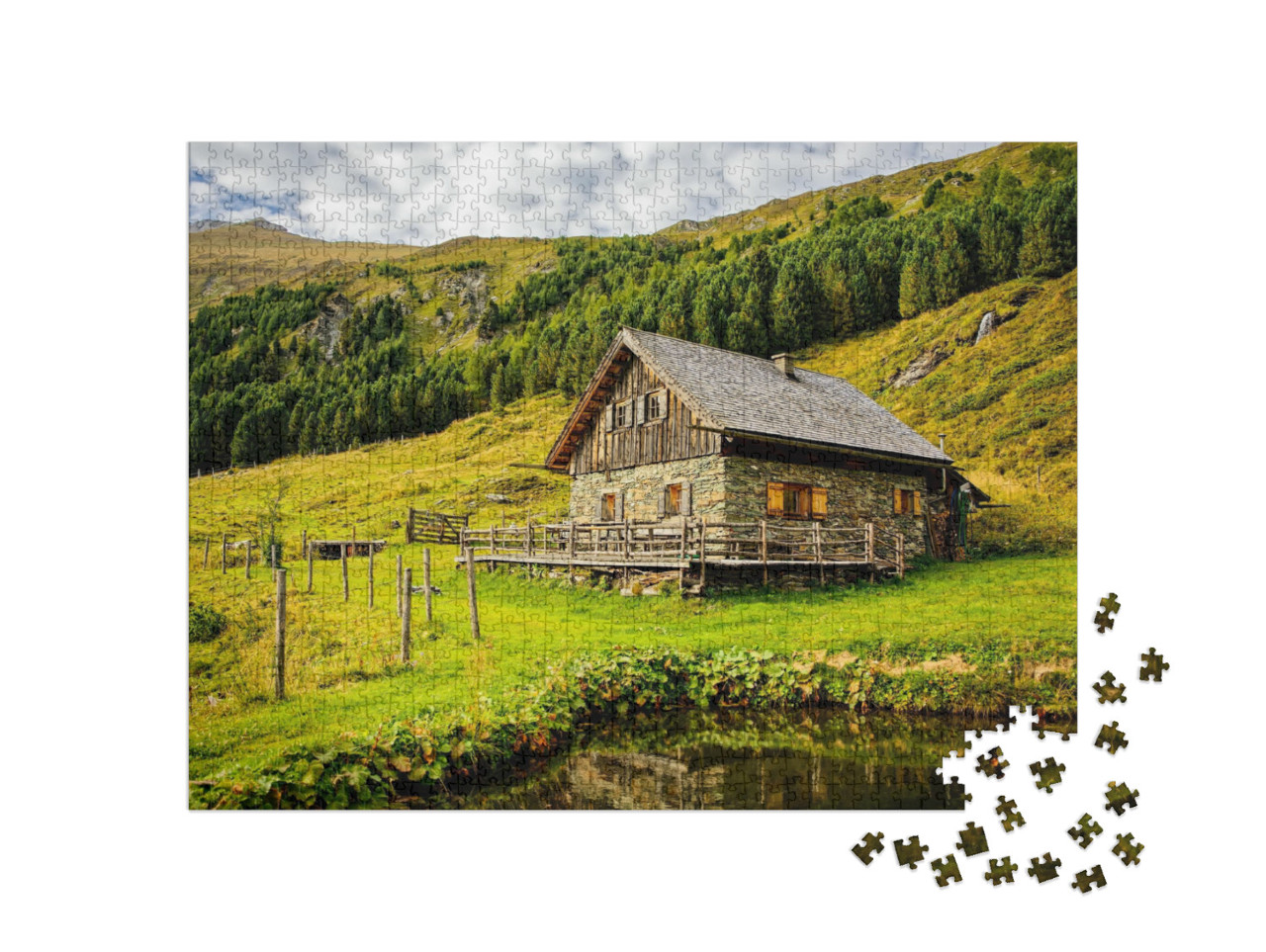 puzzle 1000 dílků „Osamělá chata v horách“