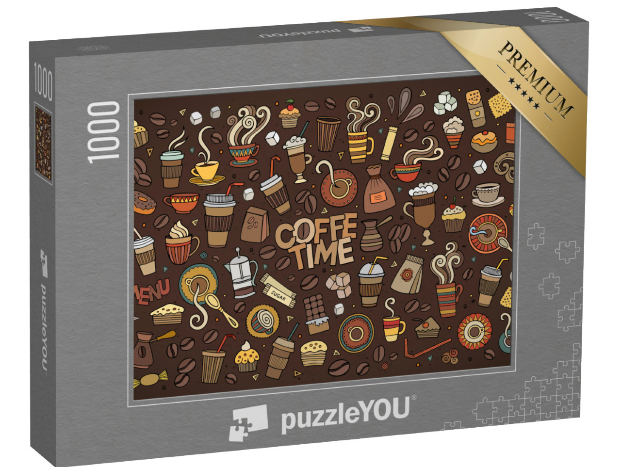 puzzle 1000 dílků „Barevná vektorová grafika: Symboly na téma káva“