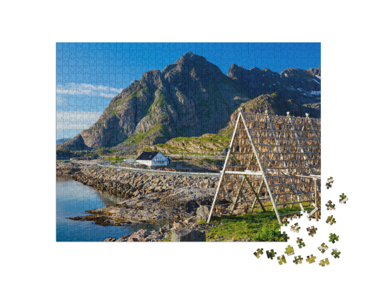 puzzle 1000 dílků „Treska k sušení: Henningsvaer, Lofoty, Norsko“