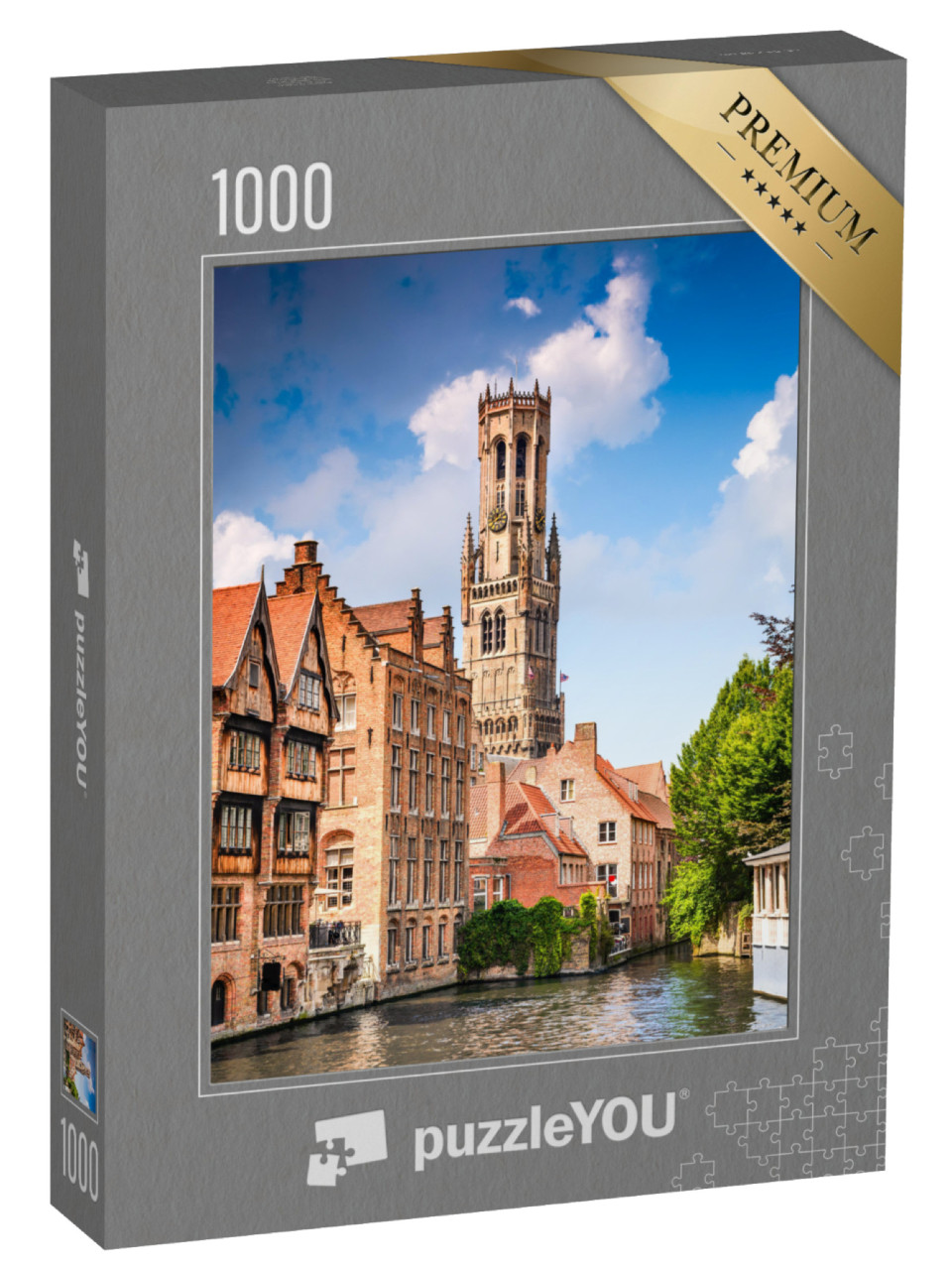 puzzle 1000 dílků „Scenérie s vodním kanálem v Bruggách, Belgie“