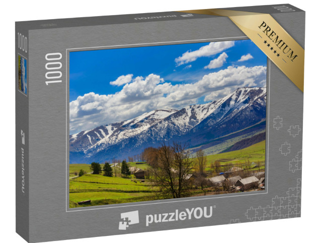 puzzle 1000 dílků „Vesnice Lermontovo a krásná horská krajina, Arménie“