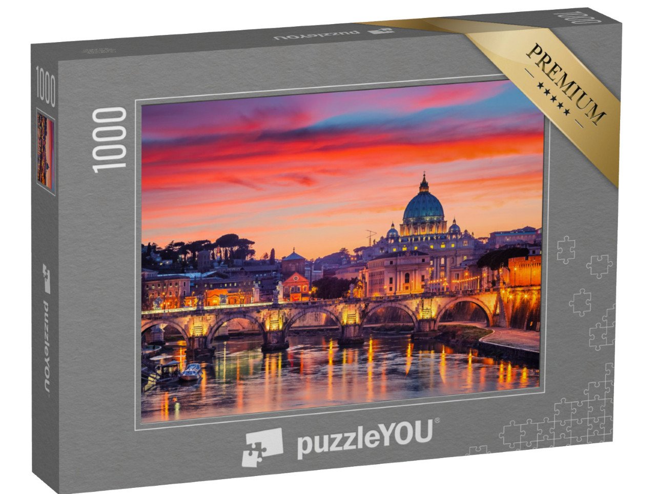 puzzle 1000 dílků „Noční pohled na baziliku svatého Petra a řeku Tiberu v Římě, Itálie“