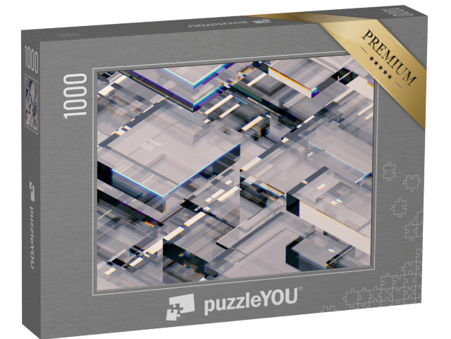 puzzle 1000 dílků „3D vykreslování, abstraktní geometrické pozadí, skleněné bloky...“