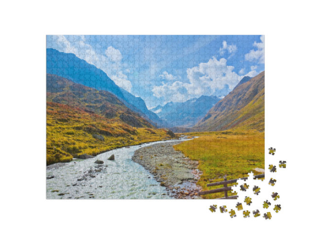 puzzle 1000 dílků „Pěší turistika v údolí Stubai v Rakousku“