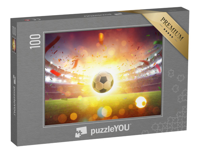 puzzle 100 dílků „Plovoucí fotbalový míč na fotbalovém stadionu“