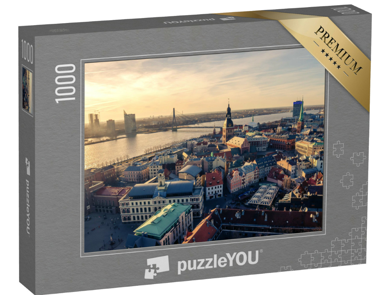 puzzle 1000 dílků „Letecký panoramatický pohled shora na staré centrum Rigy, Lotyšsko“