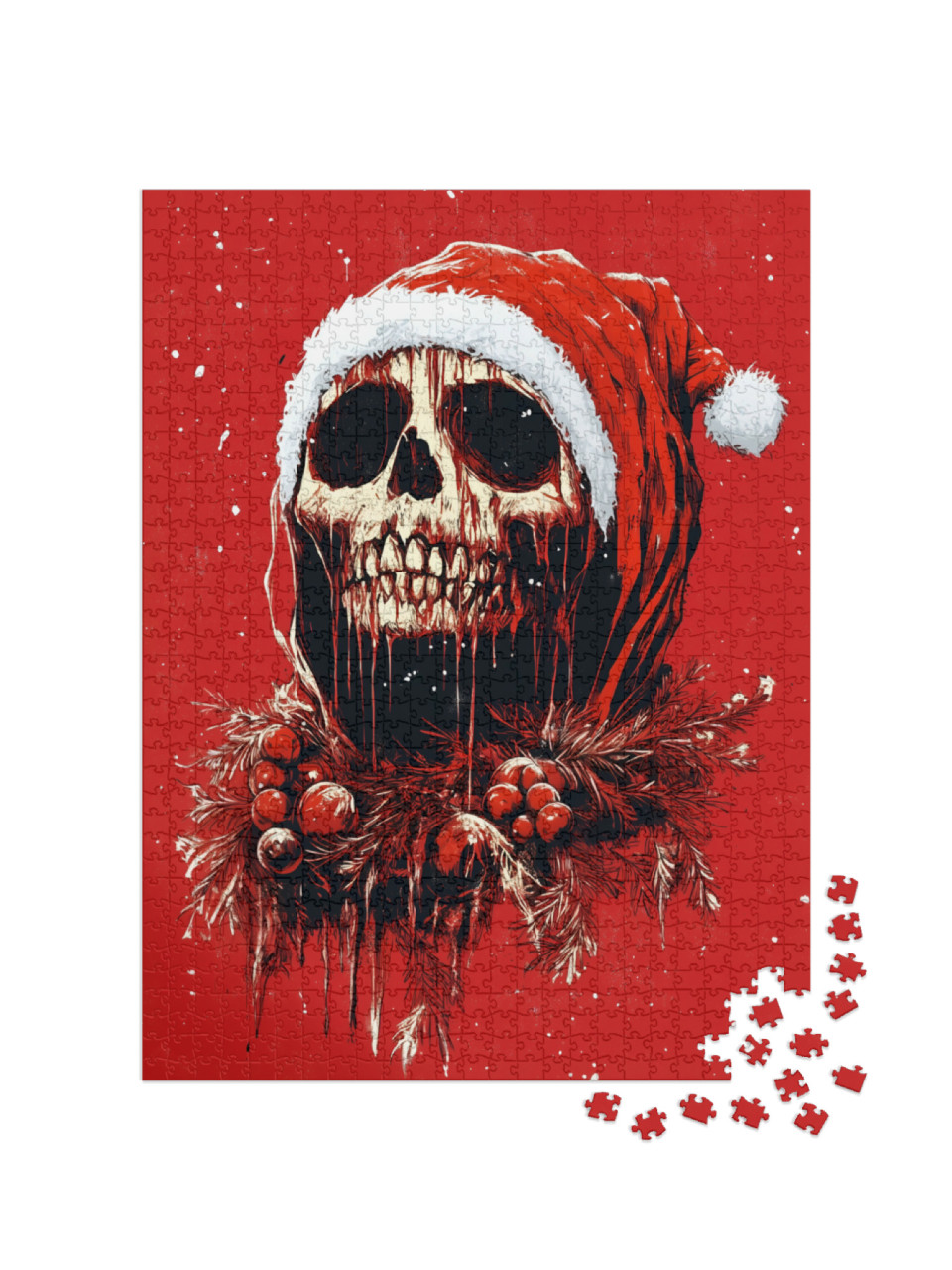 puzzle 1000 dílků „Děsivá lebka v kostýmu Santa Clause“