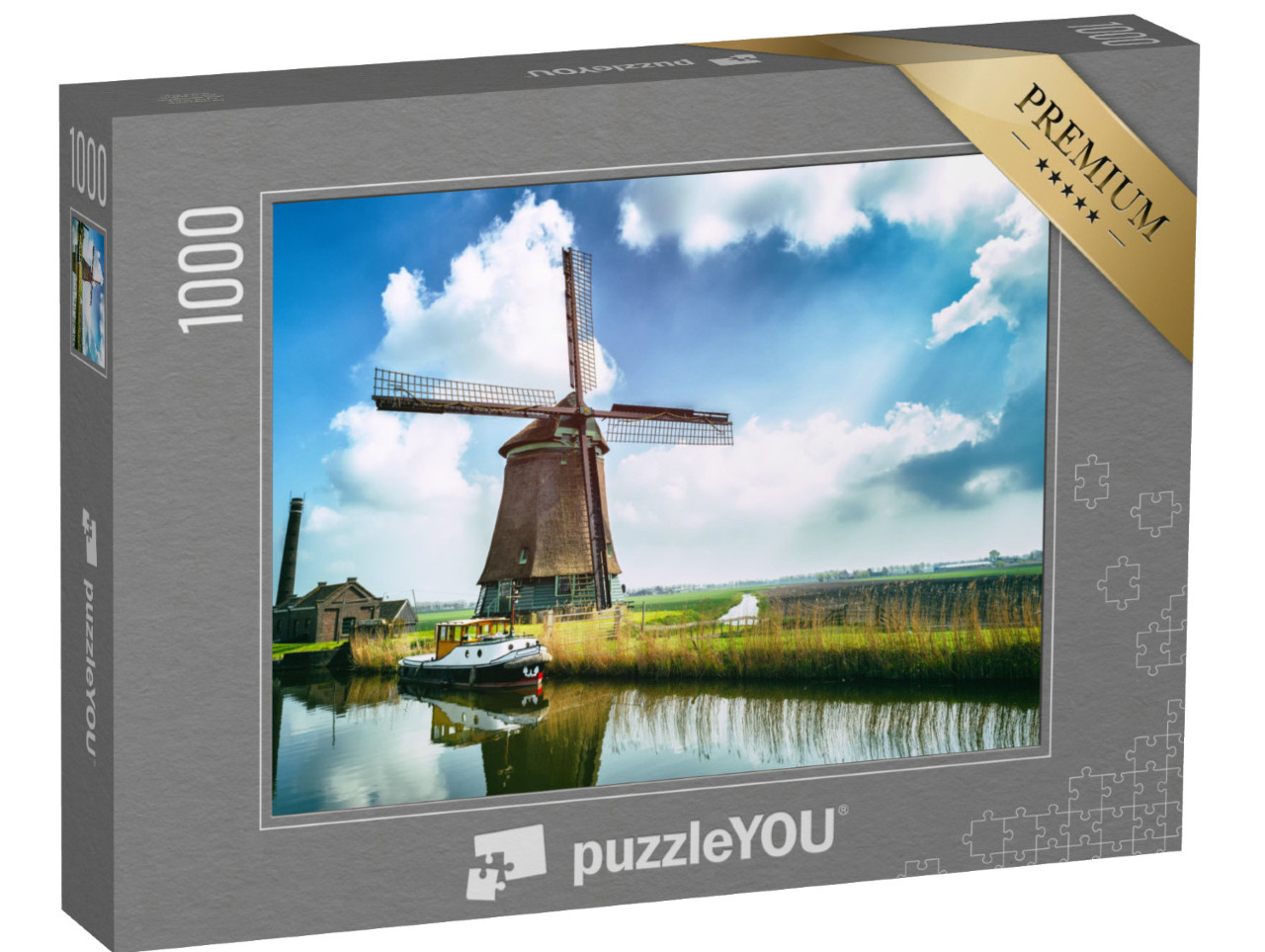 puzzle 1000 dílků „Tradiční holandský větrný mlýn, Nizozemsko“