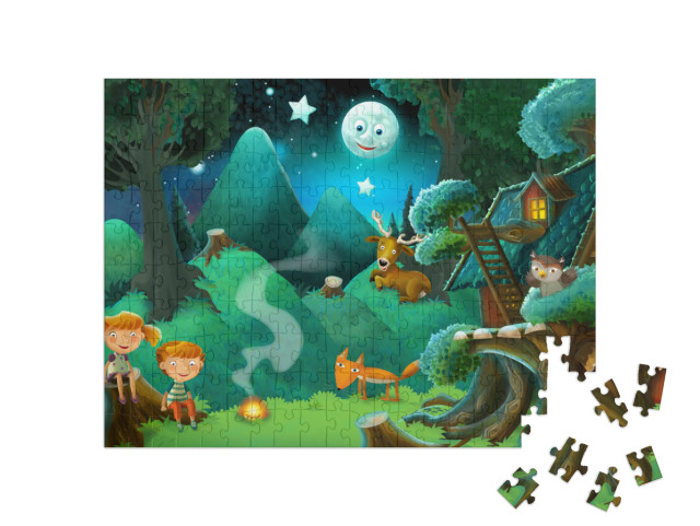 puzzle 200 dílků „Děti a zvířata v lese“
